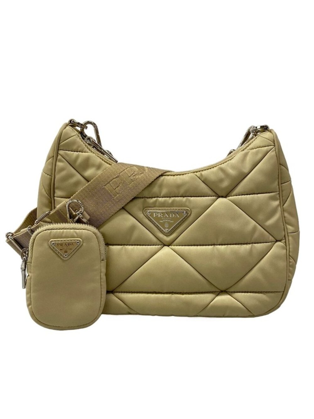 Prada Shoulder Bag Padded Re-Nylon Beige Quilted